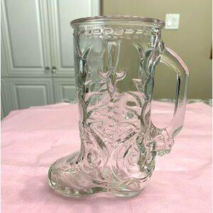 VINTAGE LIBBEY OF CANADA CLEAR GLASS EMBOSSED WESTERN COWBOY BOOT BEER MUG